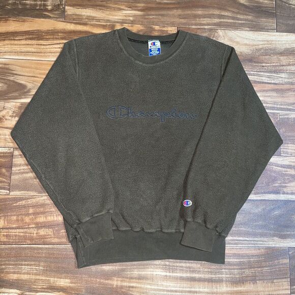 Vtg Champion Sweatshirt Men’s M Crewneck Pullover Spell Out Script Logo Green - Picture 2 of 9